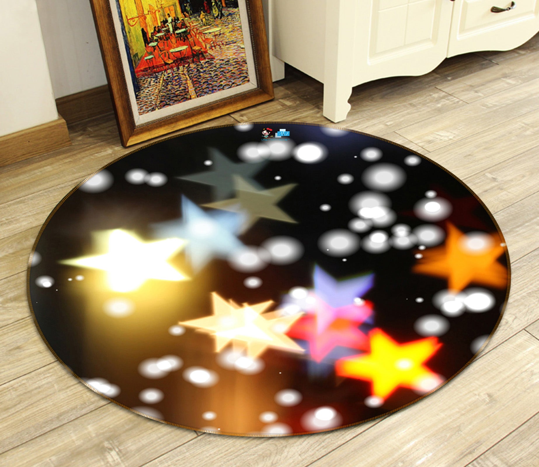 3D Color Stars 54115 Christmas Round Non Slip Rug Mat Xmas
