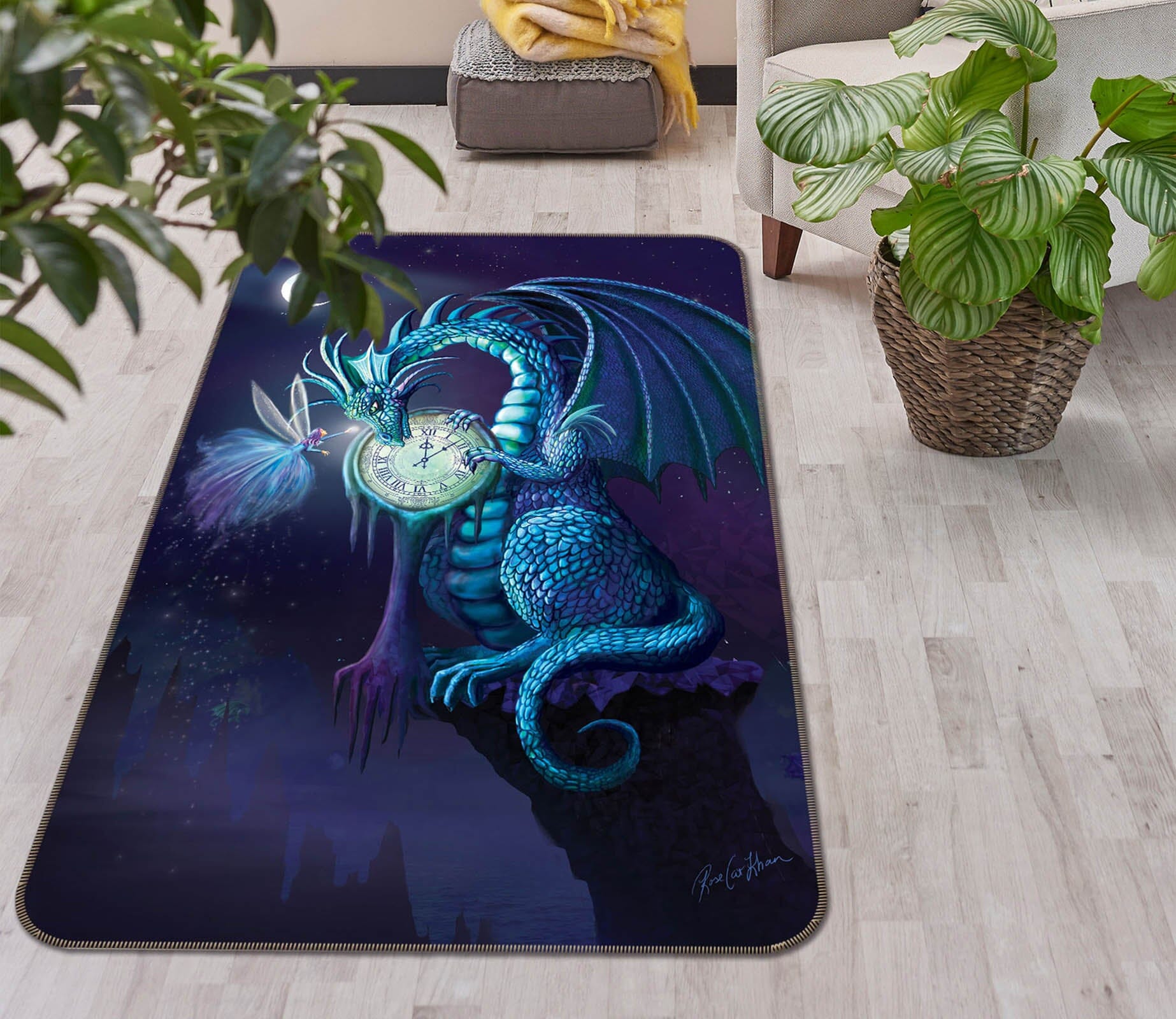 3D Clock Dragon 3034 Rose Catherine Khan Rug Non Slip Rug Mat Mat AJ Creativity Home 