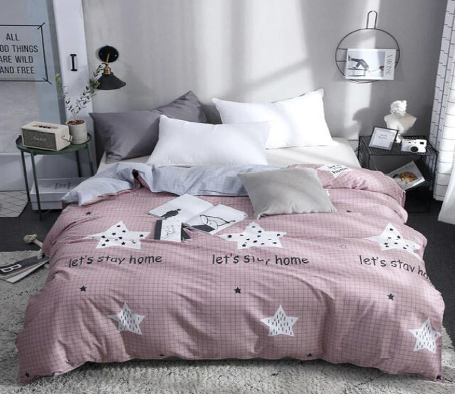 3D Gray Pink Small Lattice Stars 4161 Bed Pillowcases Quilt