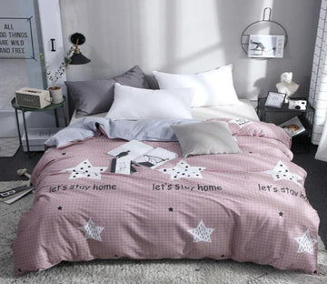 3D Gray Pink Small Lattice Stars 4161 Bed Pillowcases Quilt