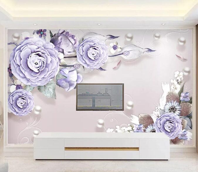3D Purple Flowers 1536 Wall Murals Wallpaper AJ Wallpaper 2 