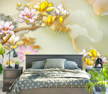 3D Golden Flowers 1633 Wall Murals Wallpaper AJ Wallpaper 2 