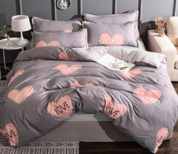 3D Brown Ground Pink Love 13095 Bed Pillowcases Quilt