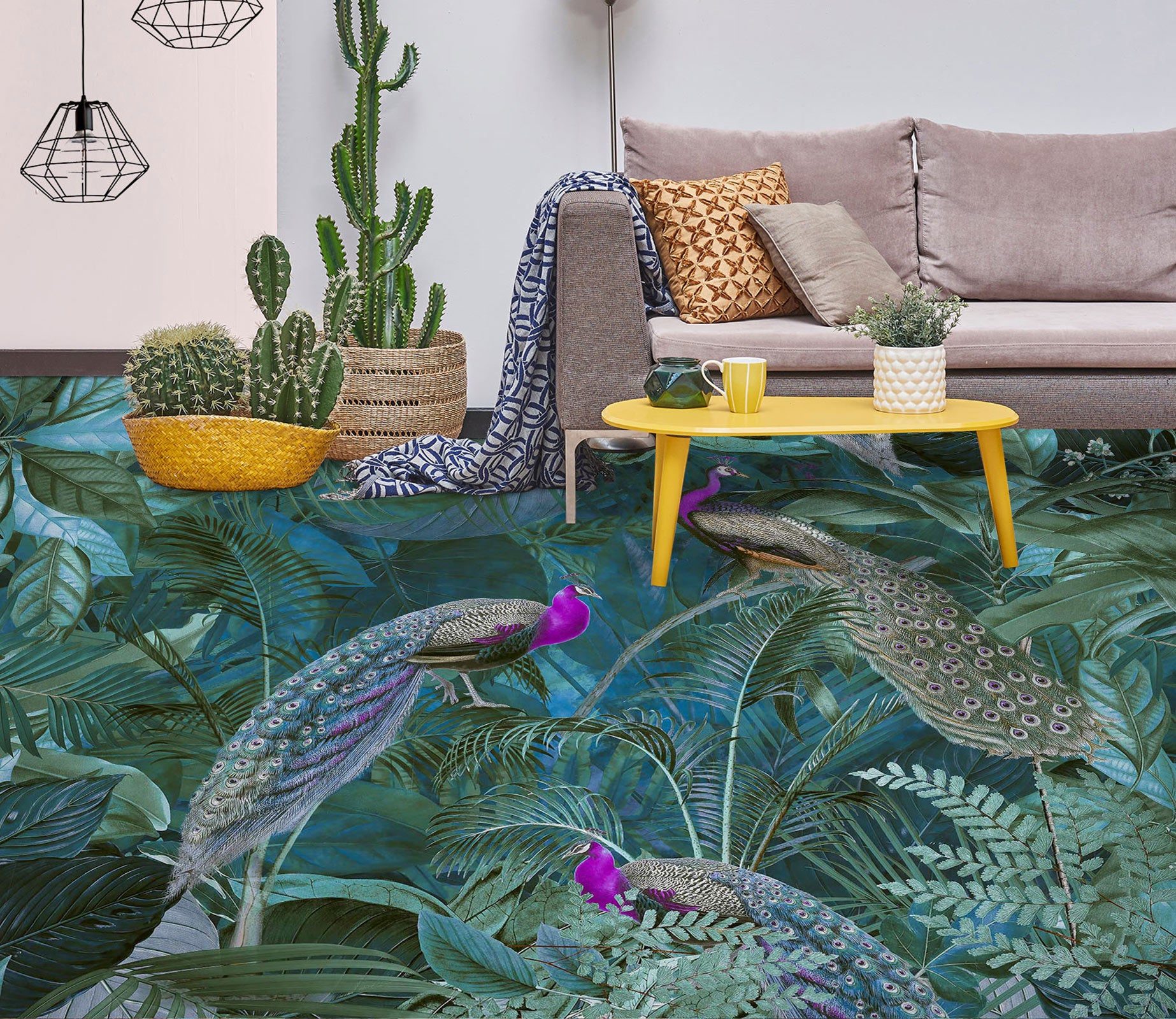 3D Green Bush Purple Peacock 10038 Andrea Haase Floor Mural
