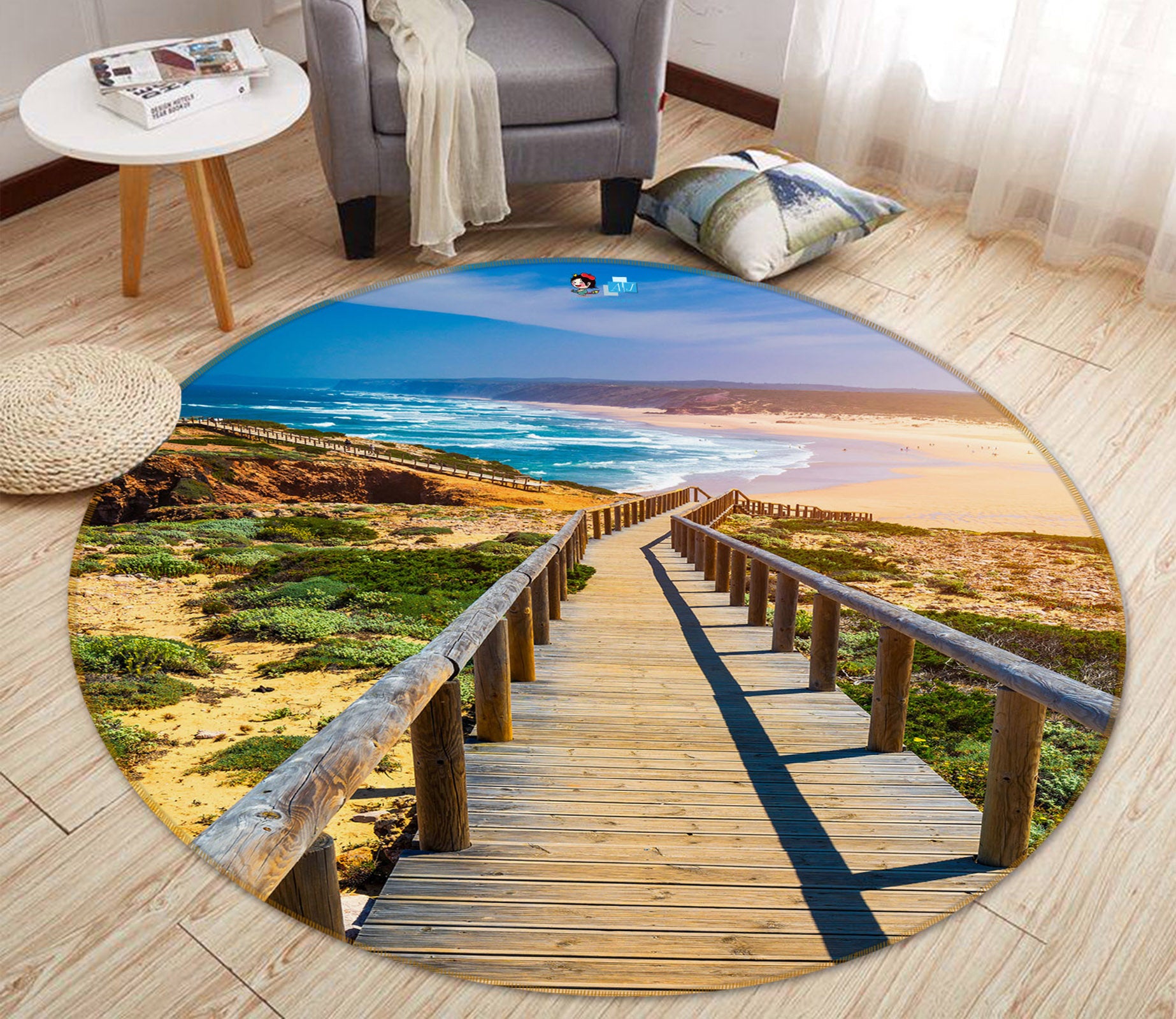 3D Seaside Corridor 69120 Round Non Slip Rug Mat