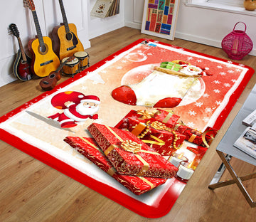 3D Santa Claus Red Gift Box 65218 Christmas Non Slip Rug Mat Xmas