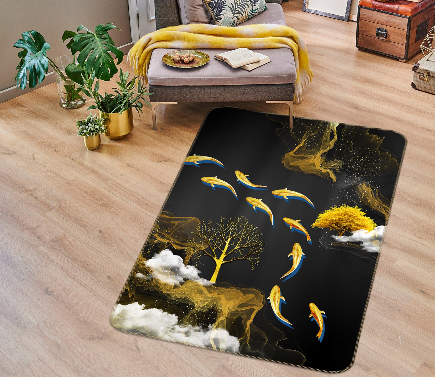 3D Golden Fish Tree 29227 Non Slip Rug Mat