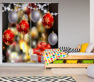 3D Silver Red Ball 52037 Christmas Curtains Drapes Xmas