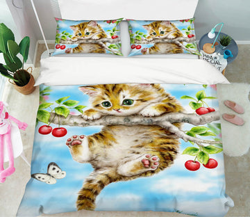 3D Cherry Cat Butterfly 5918 Kayomi Harai Bedding Bed Pillowcases Quilt Cover Duvet Cover