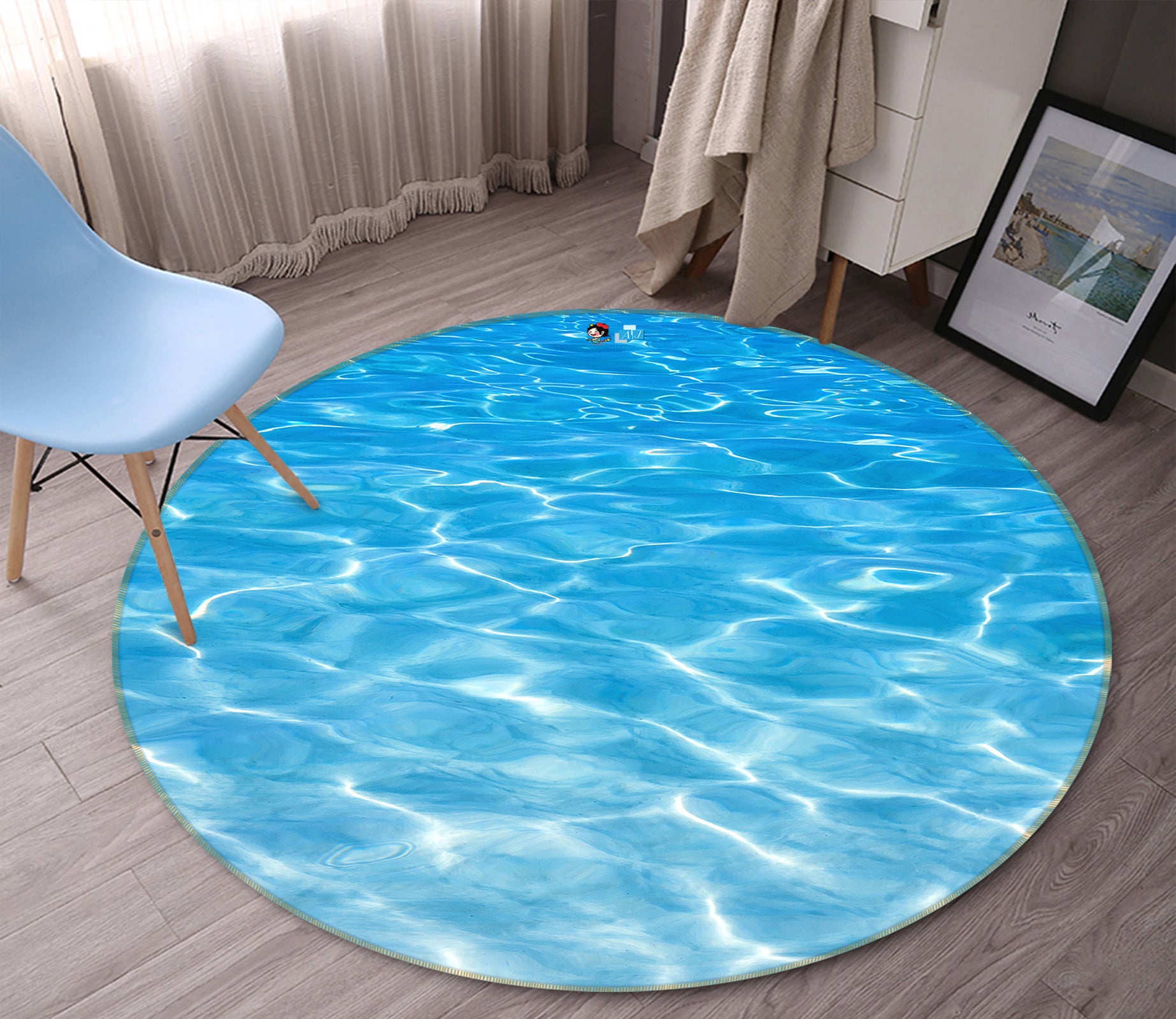 3D Blue Water Ripple 80201 Round Non Slip Rug Mat