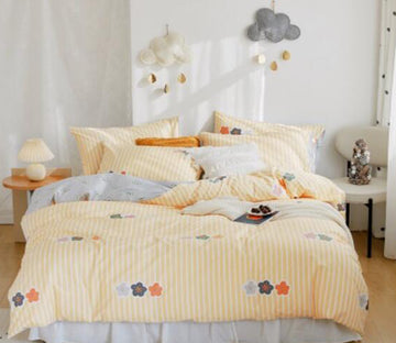 3D Yellow Vertical Striped Stars 20032 Bed Pillowcases Quilt