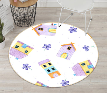 3D Purple House 81042 Round Non Slip Rug Mat