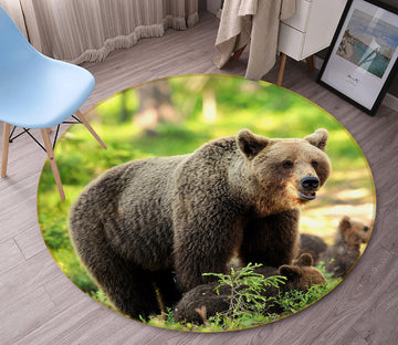3D Brown Bear 37216 Animal Round Non Slip Rug Mat