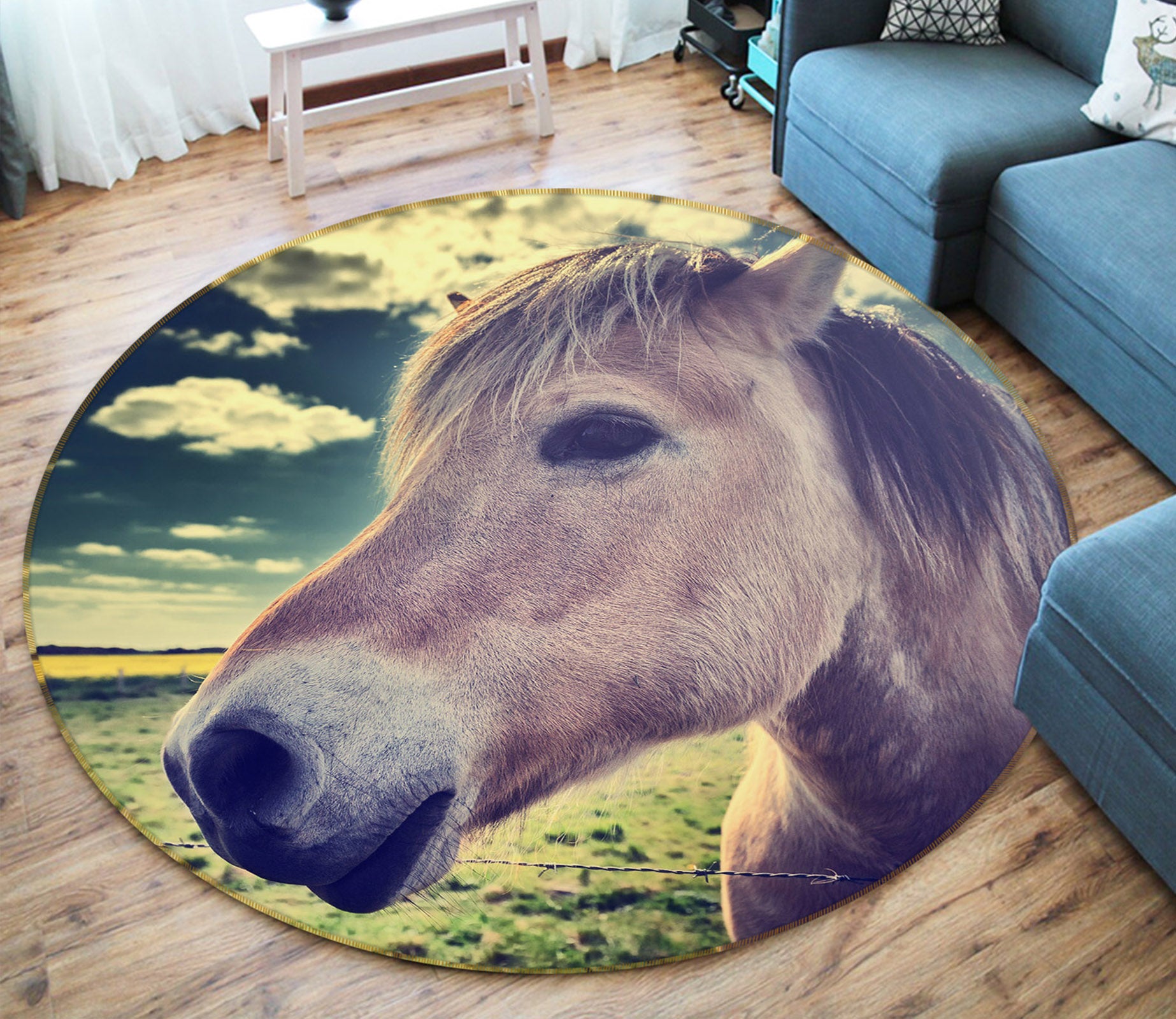3D Horse 37181 Animal Round Non Slip Rug Mat