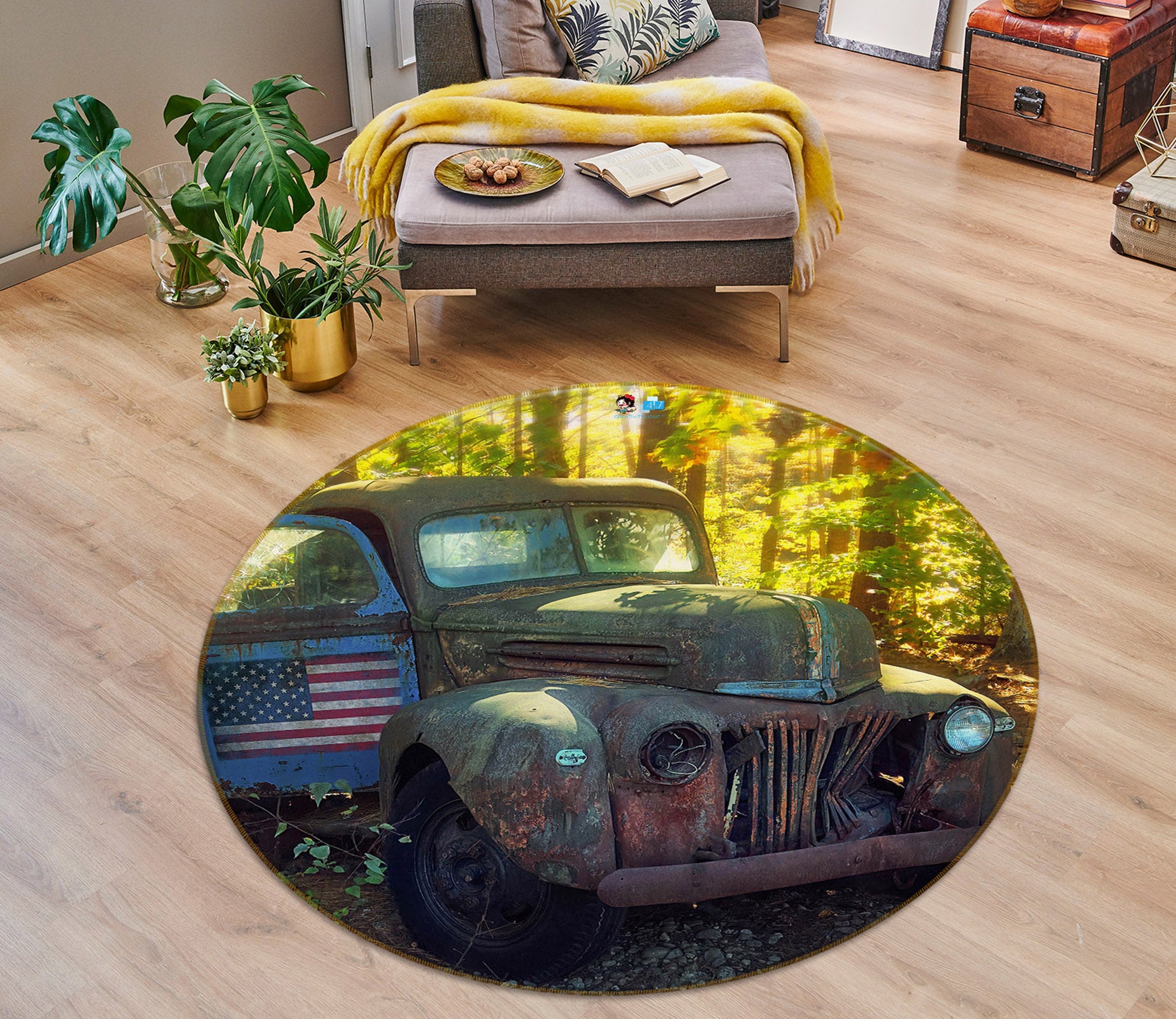 3D Scrap Car 85129 Jerry LoFaro Rug Round Non Slip Rug Mat