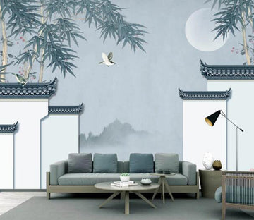 3D Moon Bamboo Bird WC2513 Wall Murals
