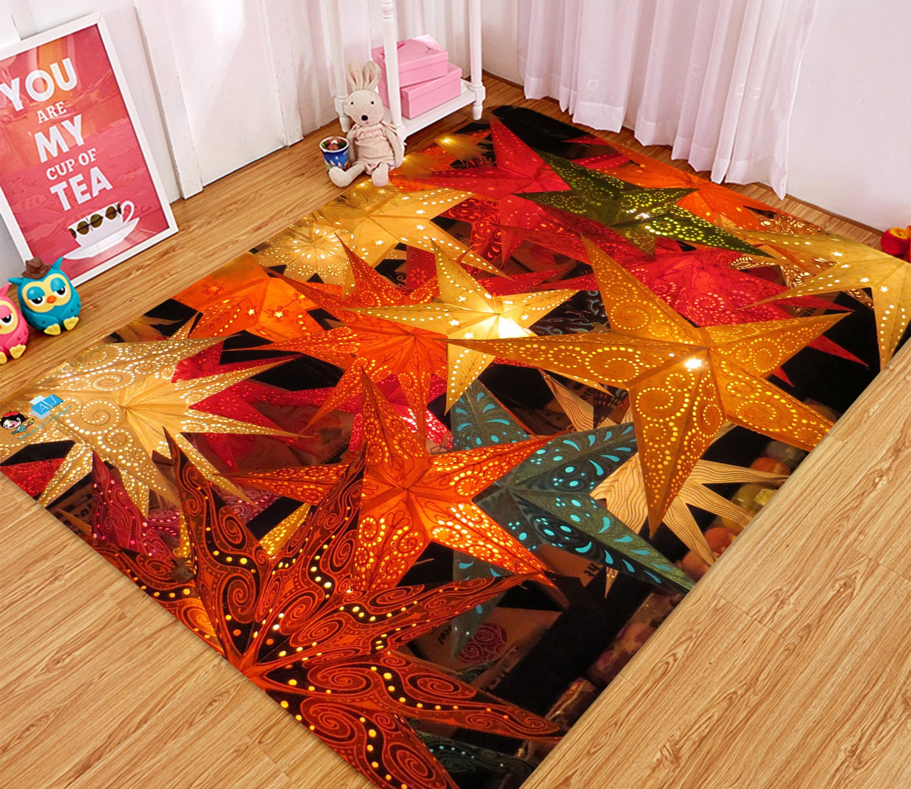 3D Pentagram Lights 65193 Christmas Non Slip Rug Mat Xmas