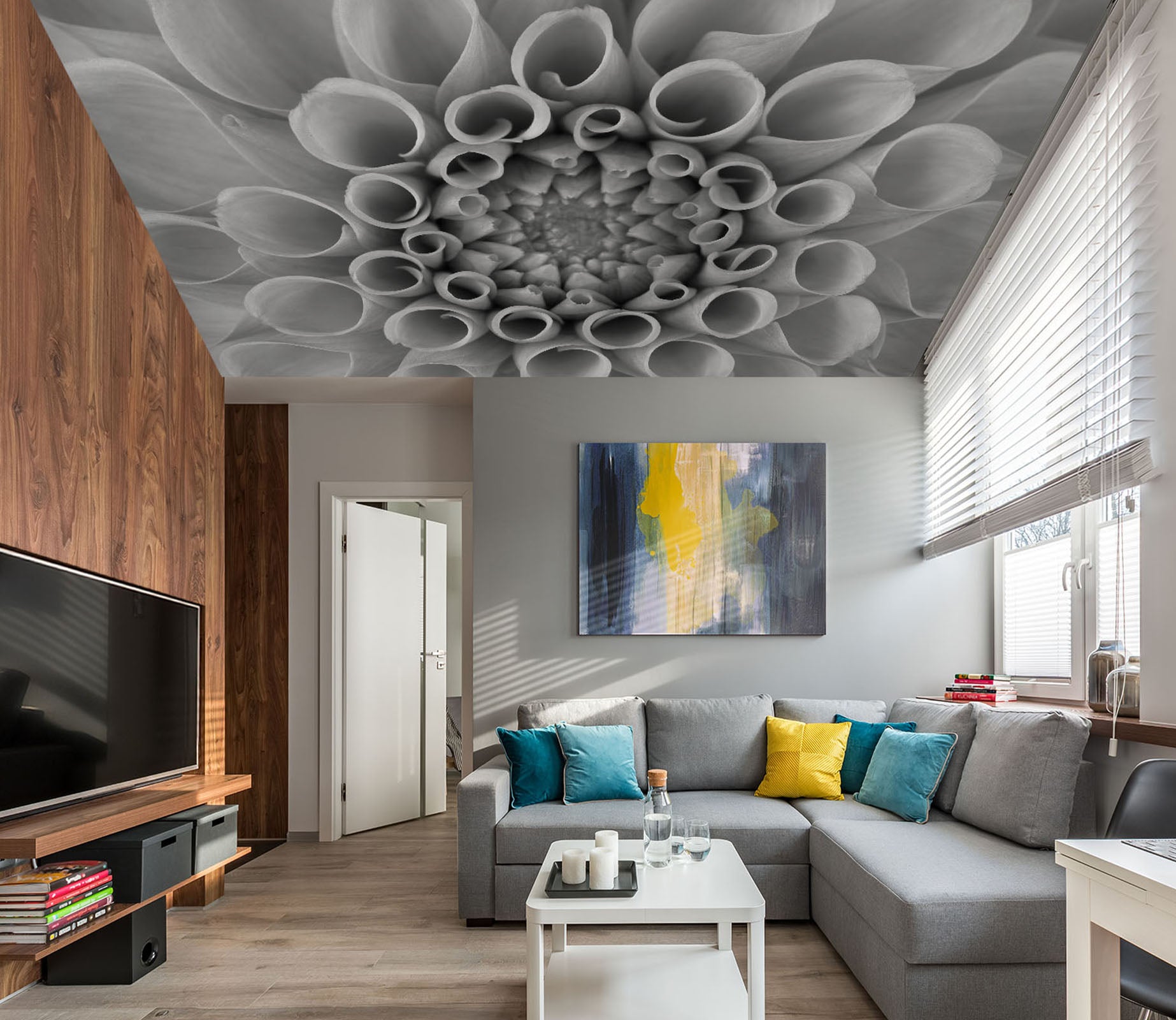 3D Grey Flower 2553 Assaf Frank Ceiling Wallpaper Murals