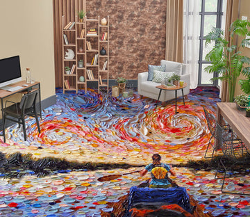 3D Sunset Boating Pattern 102151 Dena Tollefson Floor Mural