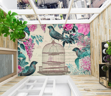 3D Birdcage Bird Flower Bush 140133 Andrea Haase Floor Mural