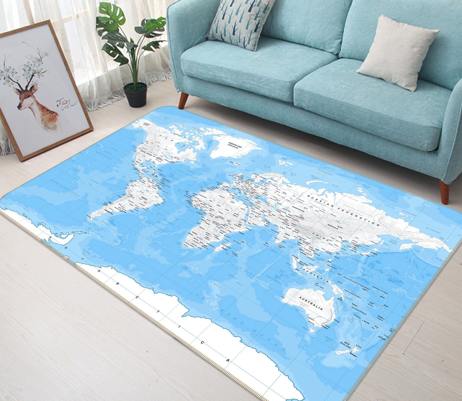 3D Blue Sky White Clouds 286 World Map Non Slip Rug Mat Mat AJ Creativity Home 