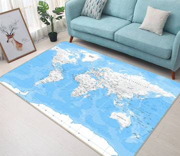 3D Blue Sky White Clouds 286 World Map Non Slip Rug Mat