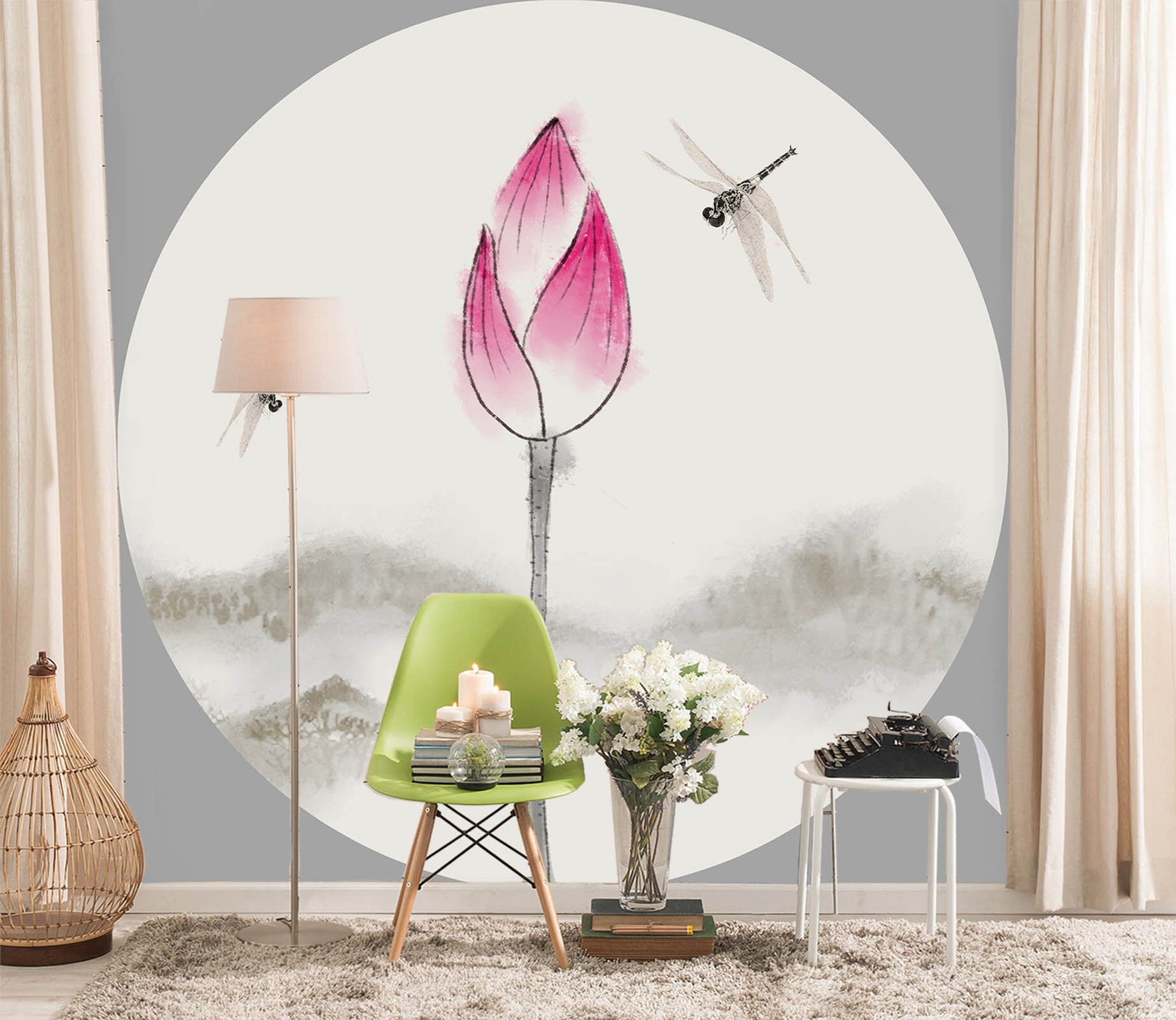 3D Moon Night Lotus 001 Wall Murals Wallpaper AJ Wallpaper 2 