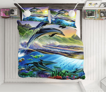 3D Atlantic Dolphins 2018 Adrian Chesterman Bedding Bed Pillowcases Quilt Quiet Covers AJ Creativity Home 