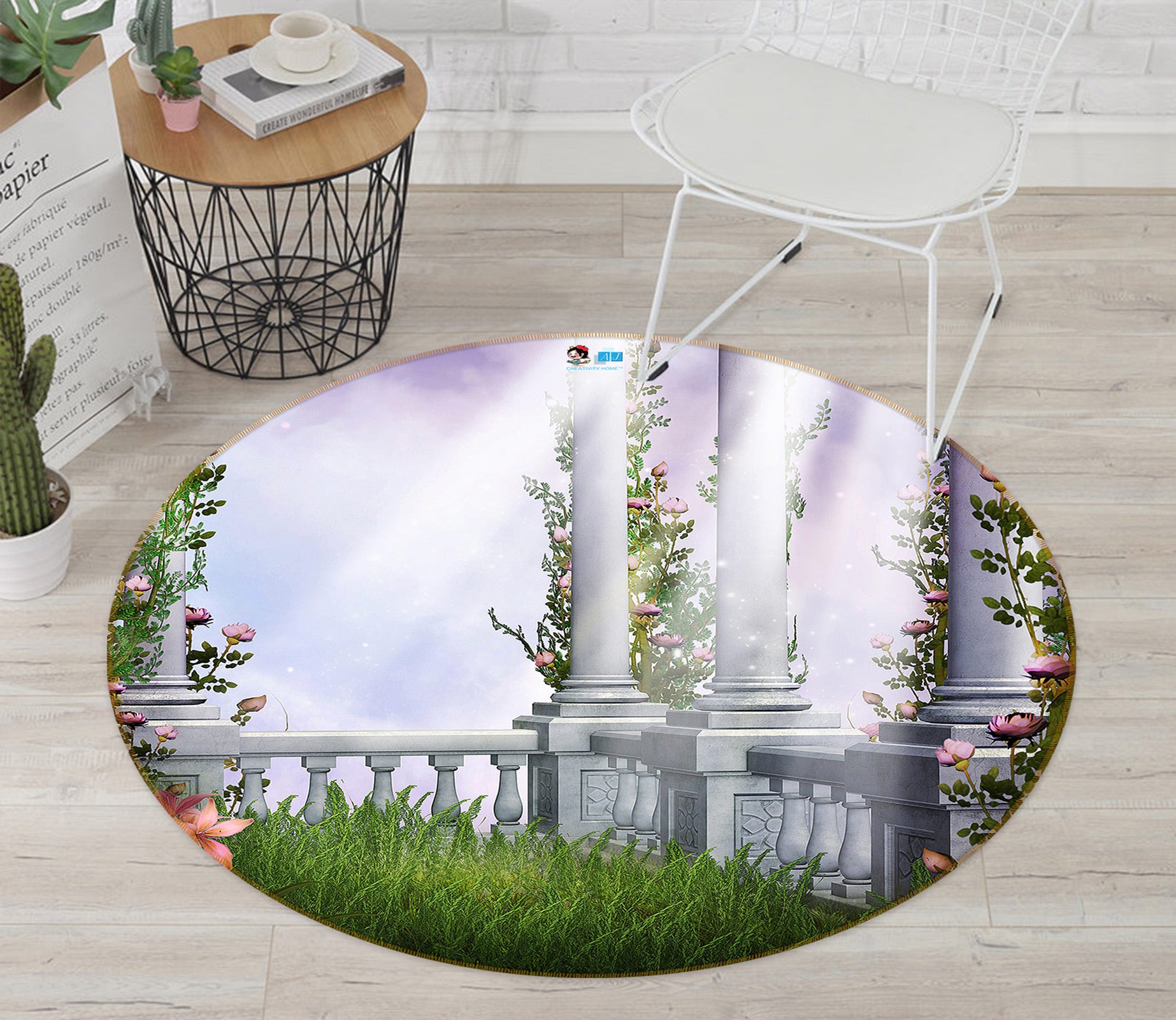 3D Grass Pillar 73014 Round Non Slip Rug Mat