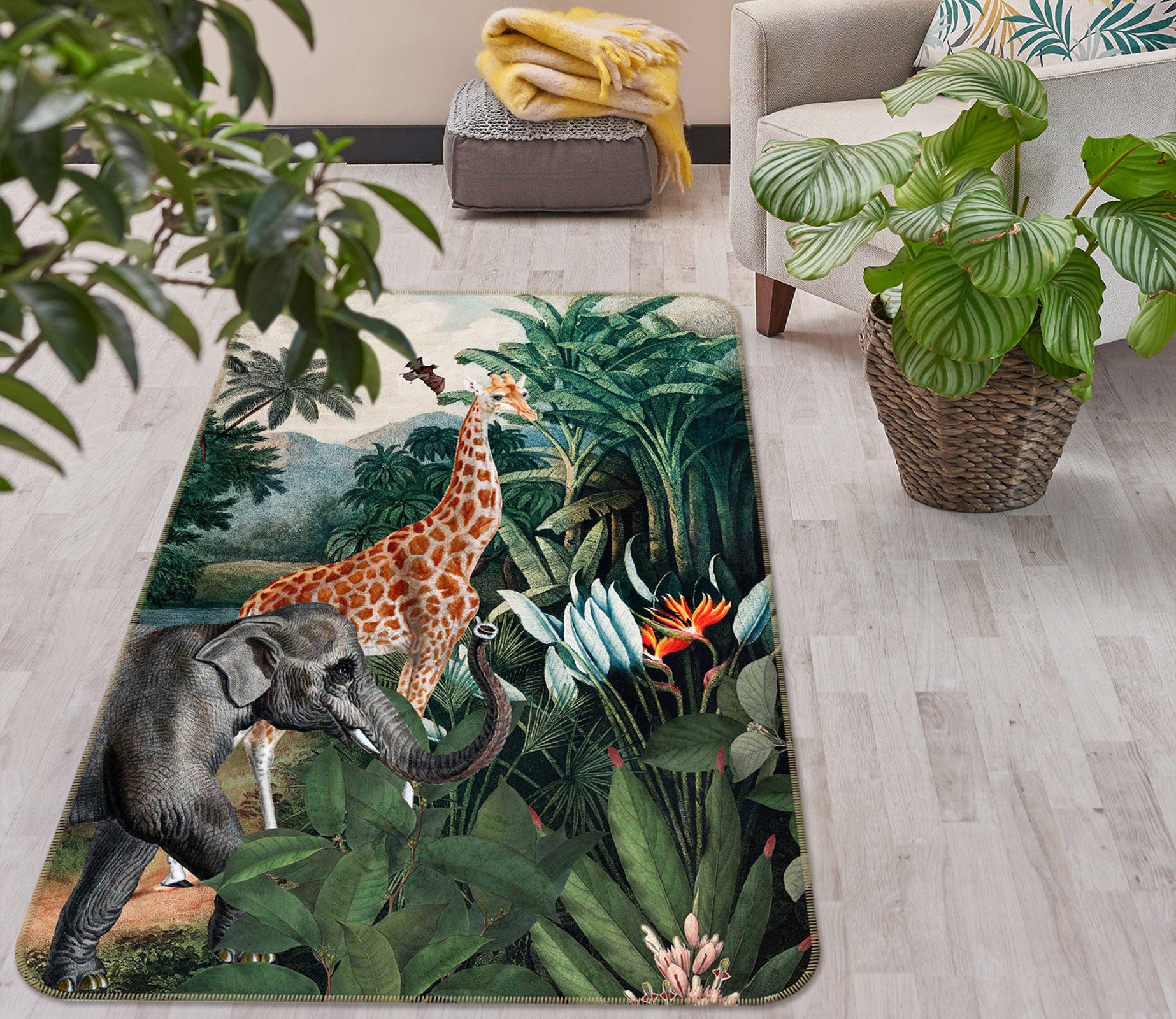 3D Giraffe Elephant 154 Uta Naumann Rug Non Slip Rug Mat