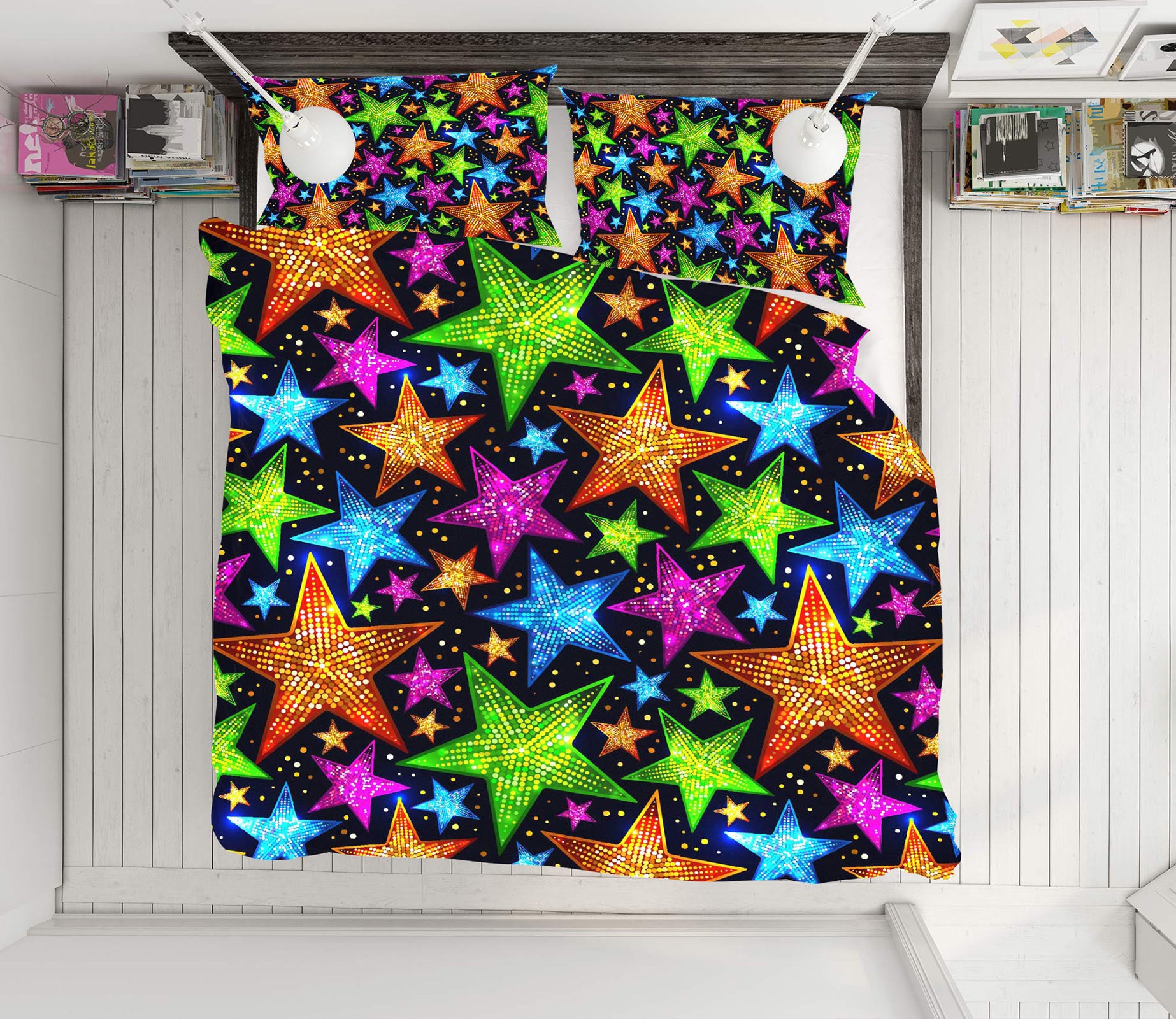 3D Colored Five-Pointed Star 13215 Bed Pillowcases Quilt