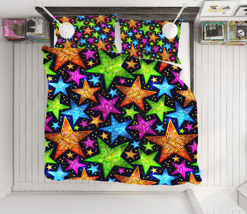 3D Colored Five-Pointed Star 13215 Bed Pillowcases Quilt