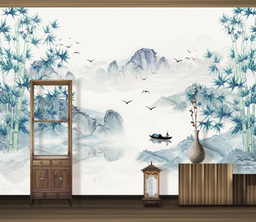 3D Bamboo Boat WC1335 Wall Murals