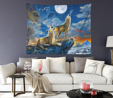 3D Moon Wolf Howling 728 Adrian Chesterman Tapestry Hanging Cloth Hang