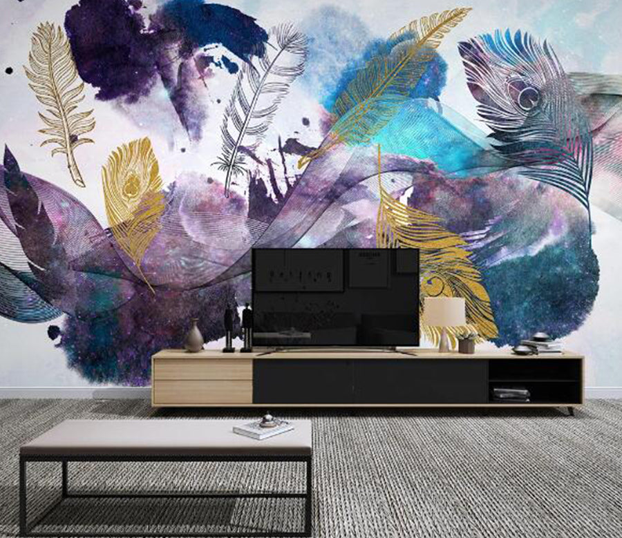 3D Purple Feathers WC1714 Wall Murals