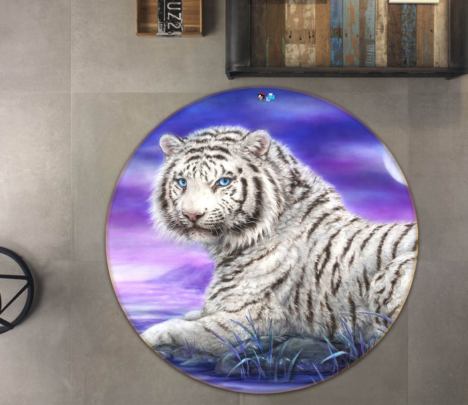 3D Tiger Moon 6037 Kayomi Harai Rug Round Non Slip Rug Mat