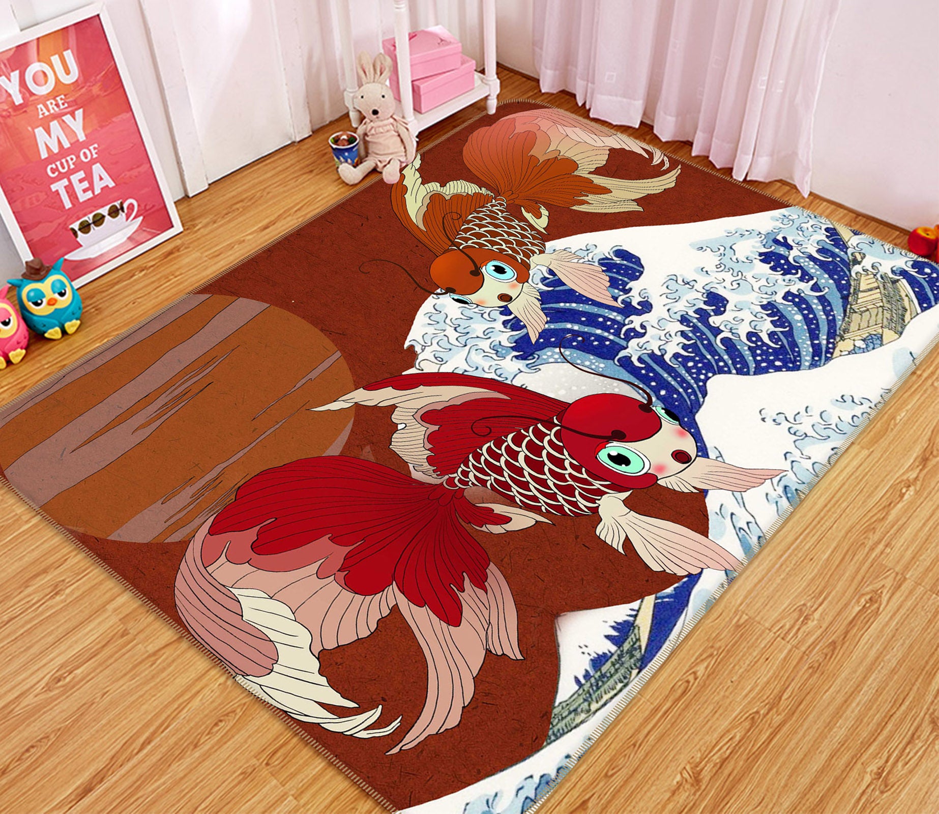 3D Goldfish Waves 65154 Non Slip Rug Mat