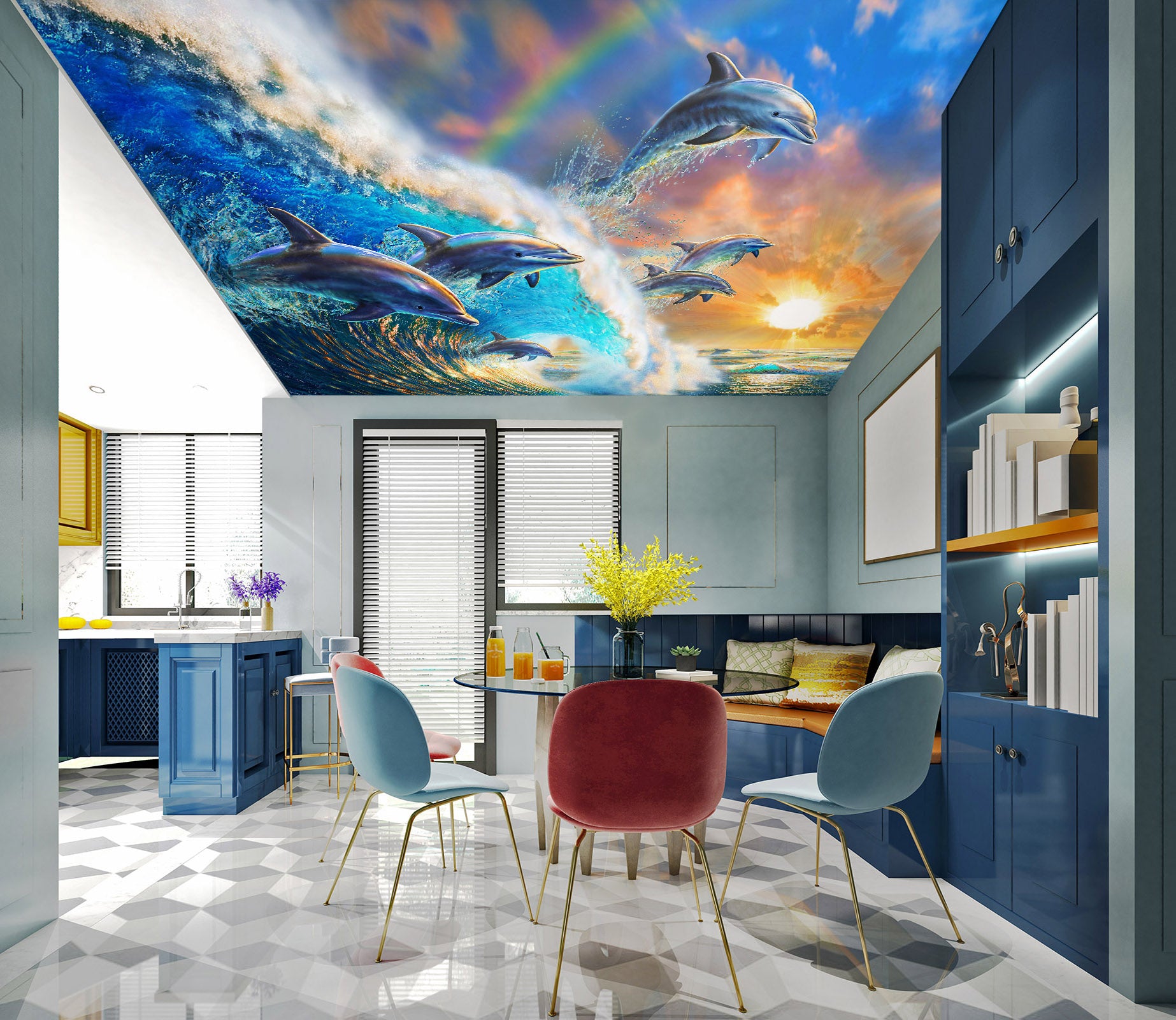 3D Wave Dolphin 1007 Adrian Chesterman Ceiling Wallpaper Murals
