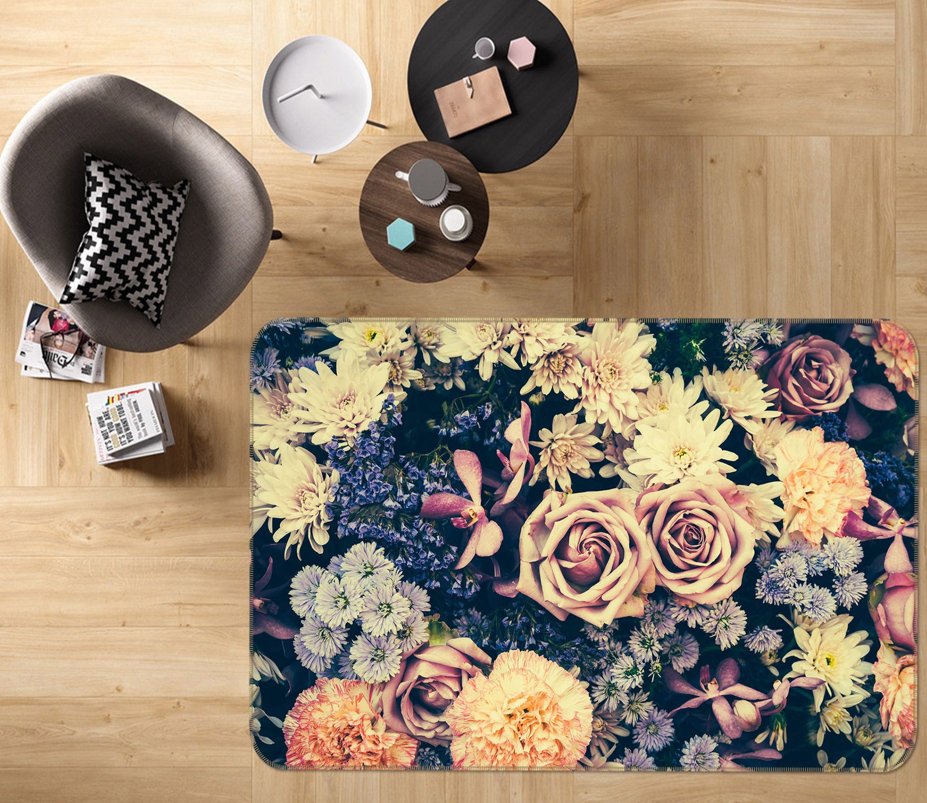 3D Flowers 37085 Non Slip Rug Mat