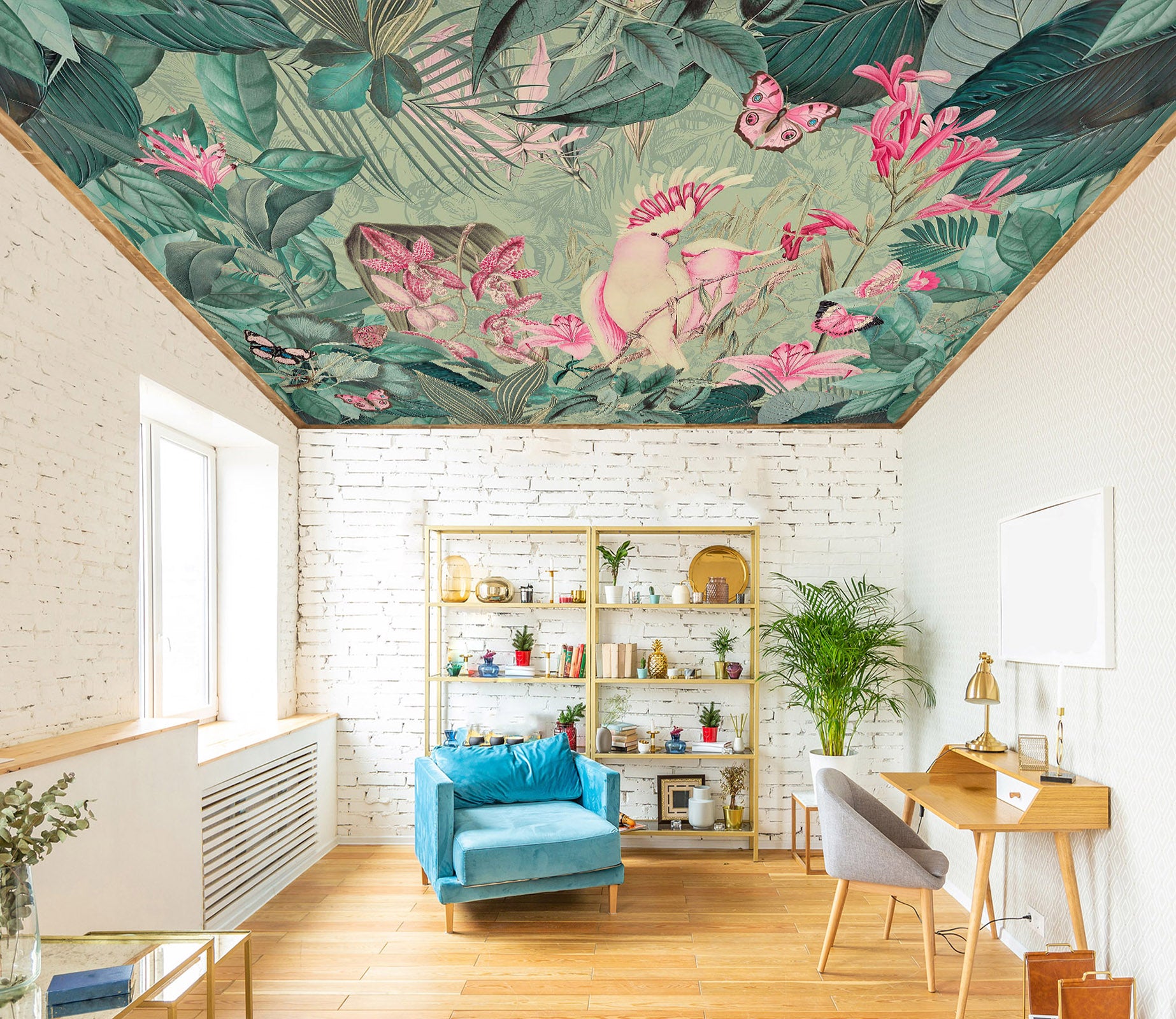 3D Pink Parrot Leaves 971 Andrea Haase Ceiling Wallpaper Murals