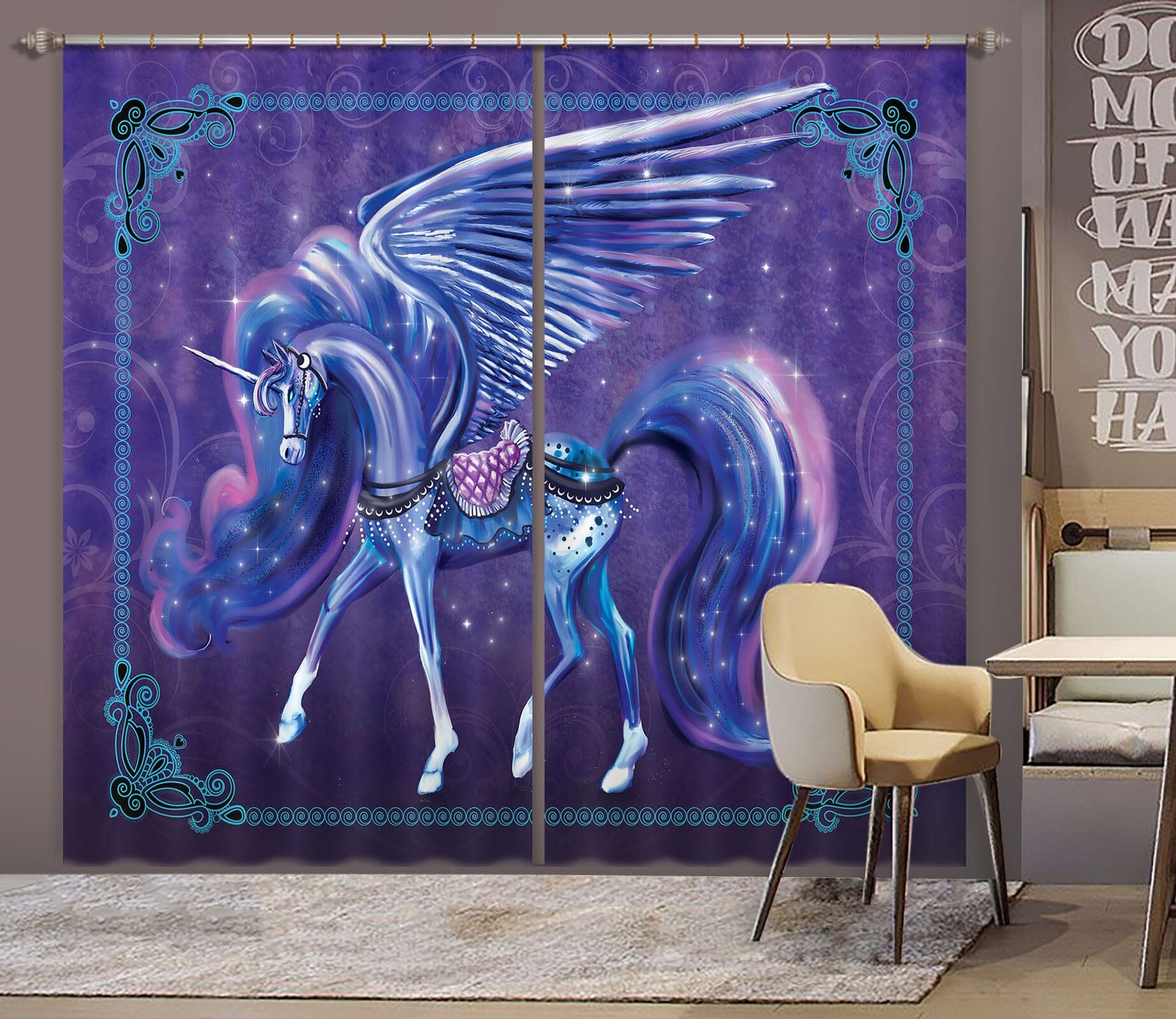 3D Star Unicorn 120 Rose Catherine Khan Curtain Curtains Drapes Curtains AJ Creativity Home 