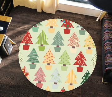 3D Color Tree 66019 Christmas Round Non Slip Rug Mat Xmas
