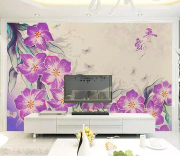 3D Purple Flowers 961 Wall Murals Wallpaper AJ Wallpaper 2 
