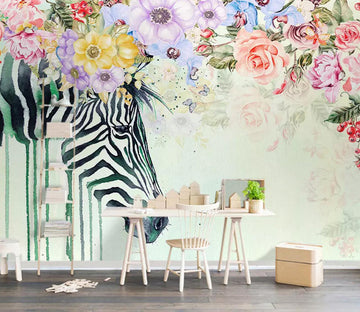 3D Zebra Head Rose WC345 Wall Murals