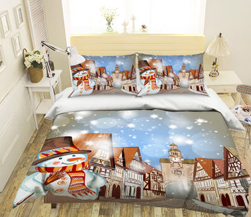 3D Snowman House 45028 Christmas Quilt Duvet Cover Xmas Bed Pillowcases