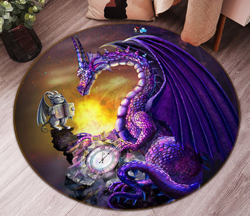 3D Purple Clock Dinosaur 83174 Rose Catherine Khan Rug Round Non Slip Rug Mat