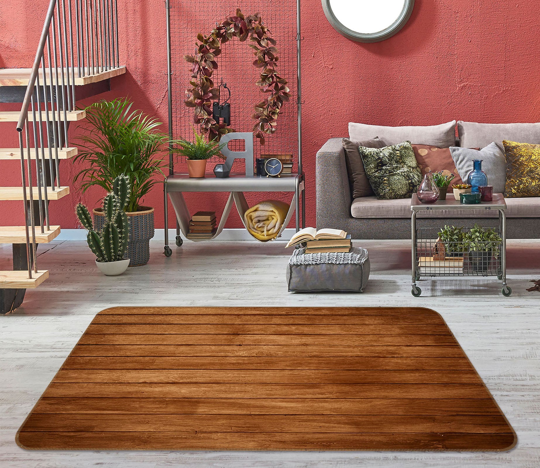 3D Brown Planks 31057 Non Slip Rug Mat