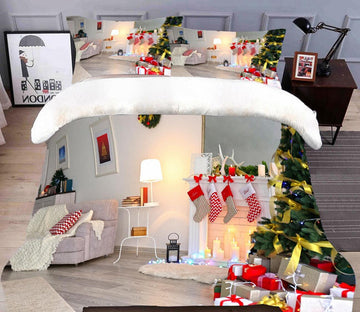 3D Christmas Gift Socks 45189 Christmas Quilt Duvet Cover Xmas Bed Pillowcases