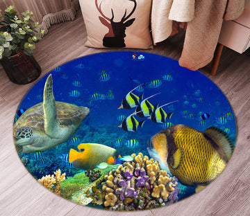 3D Seabed Fish 80238 Round Non Slip Rug Mat