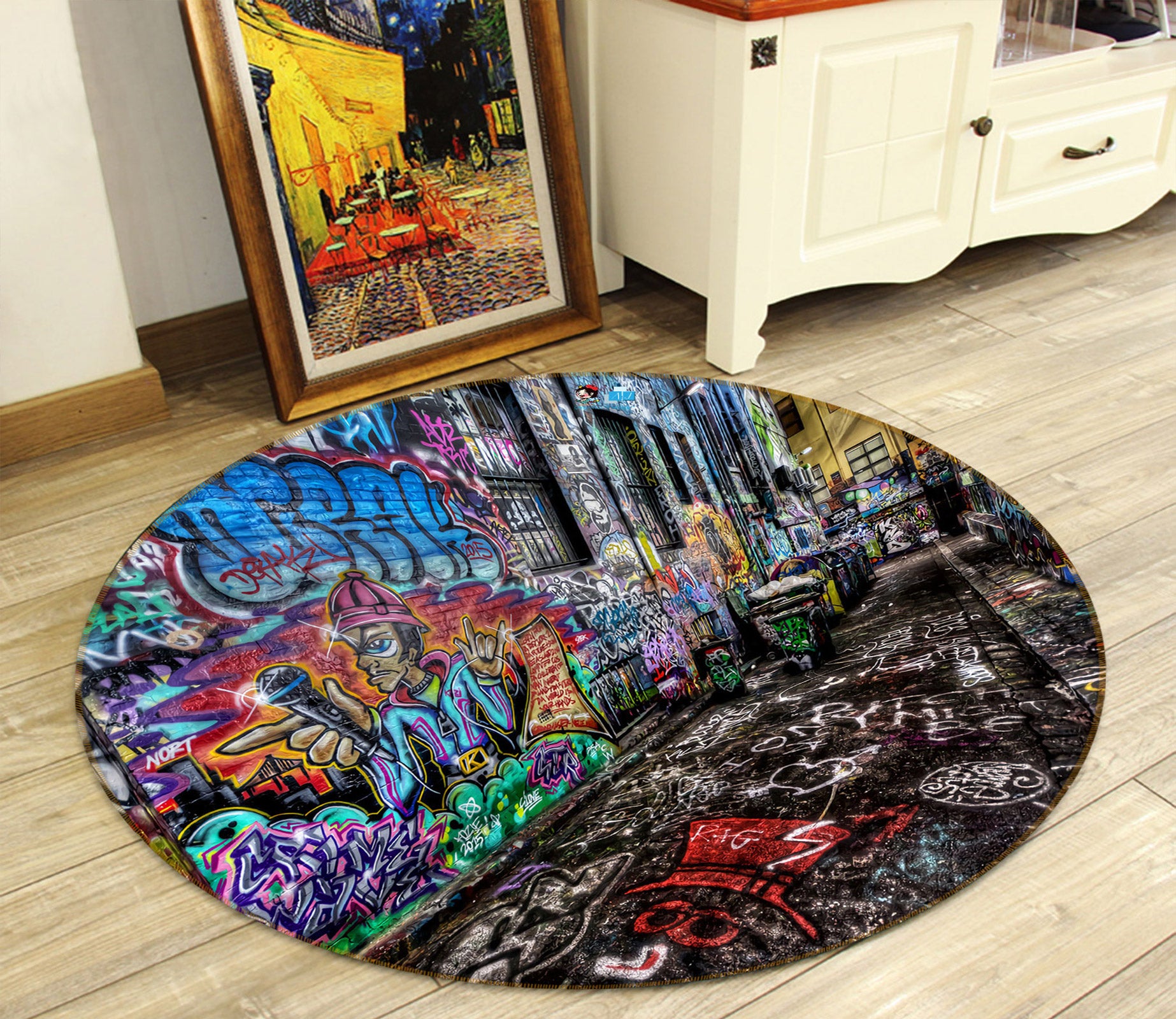 3D Graffiti Wall 72287 Round Non Slip Rug Mat